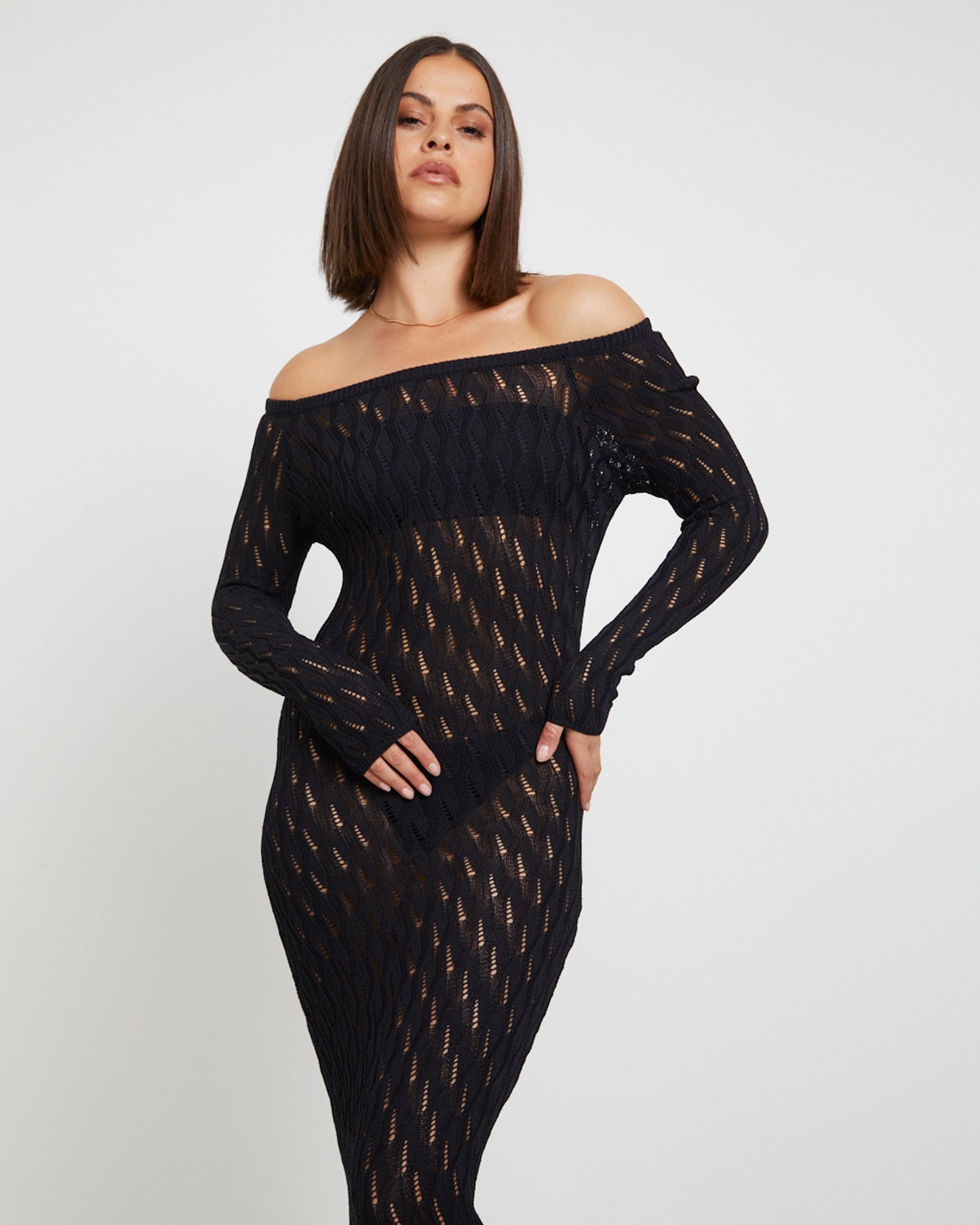 Cleo Midi Long Sleeve Dress in Black