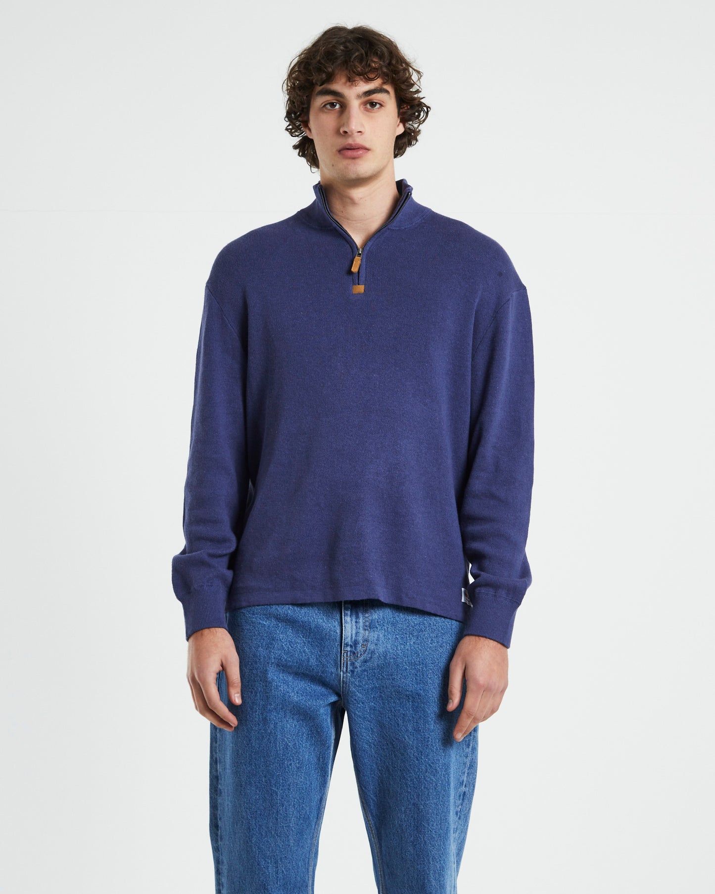 Trade Hemp Quater Zip Fleece Jumper in Navy