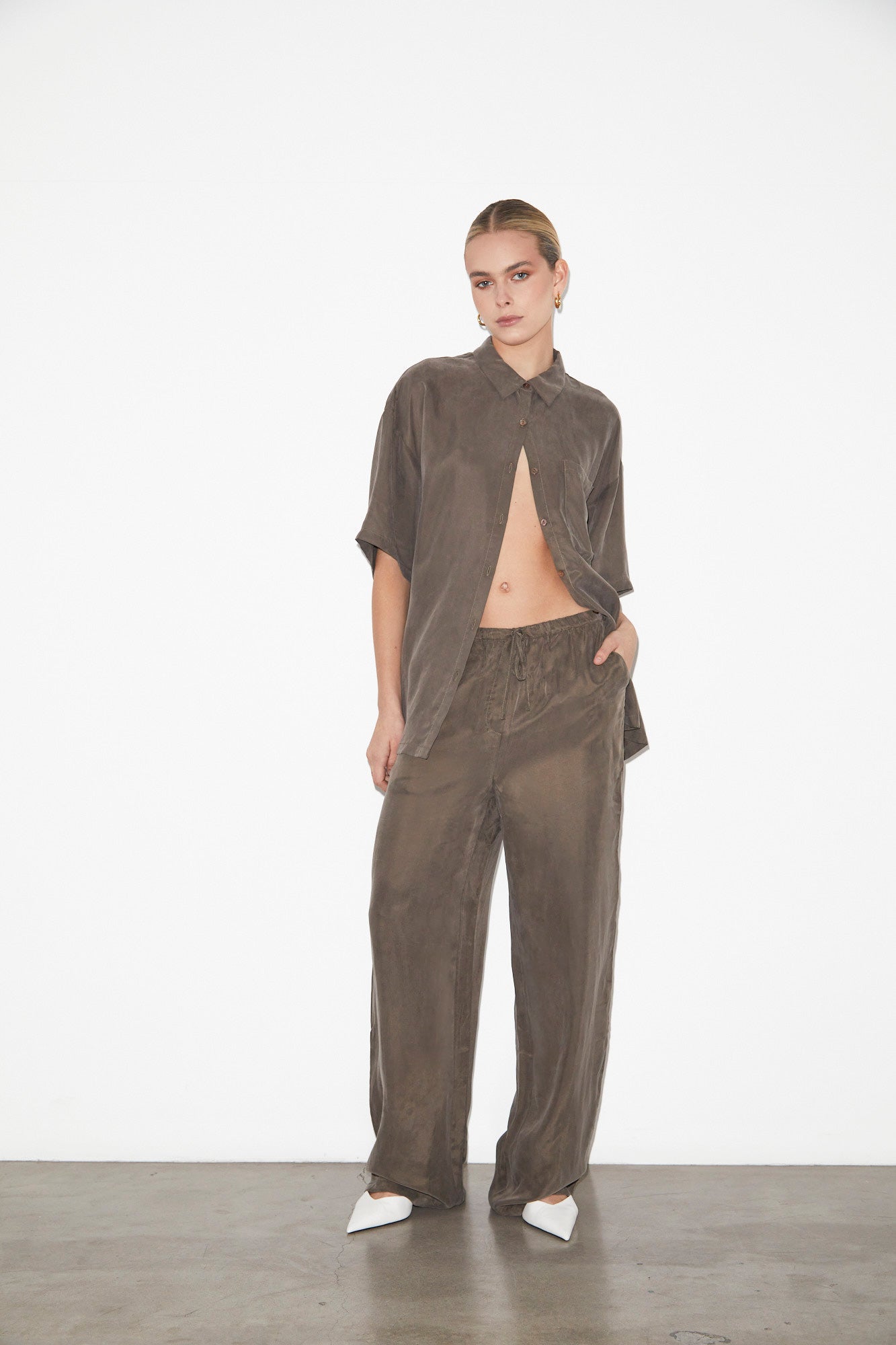 Ember Silky Jacquard PJ Pants in Coffee Brown