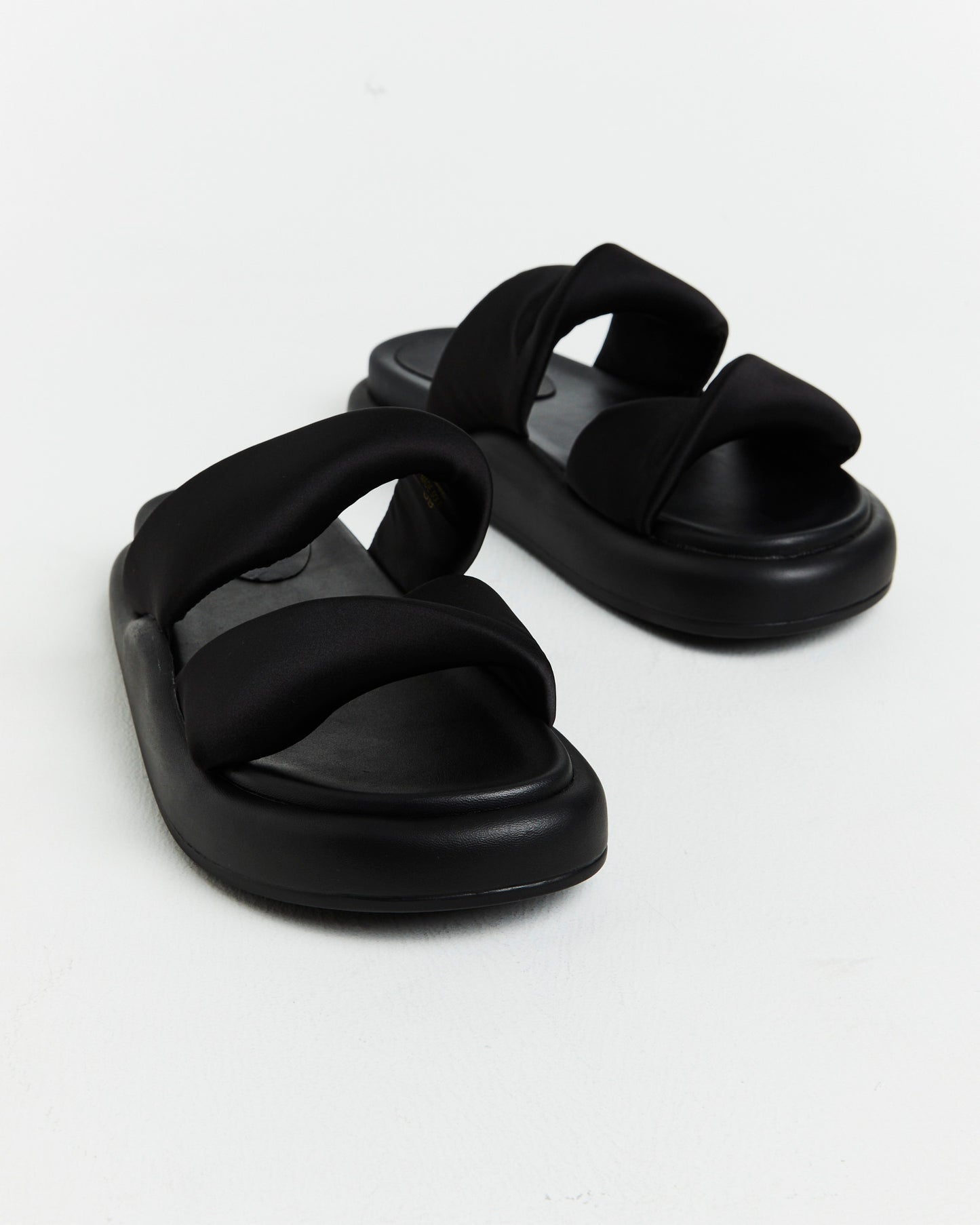 Therese Satin Slides in Black