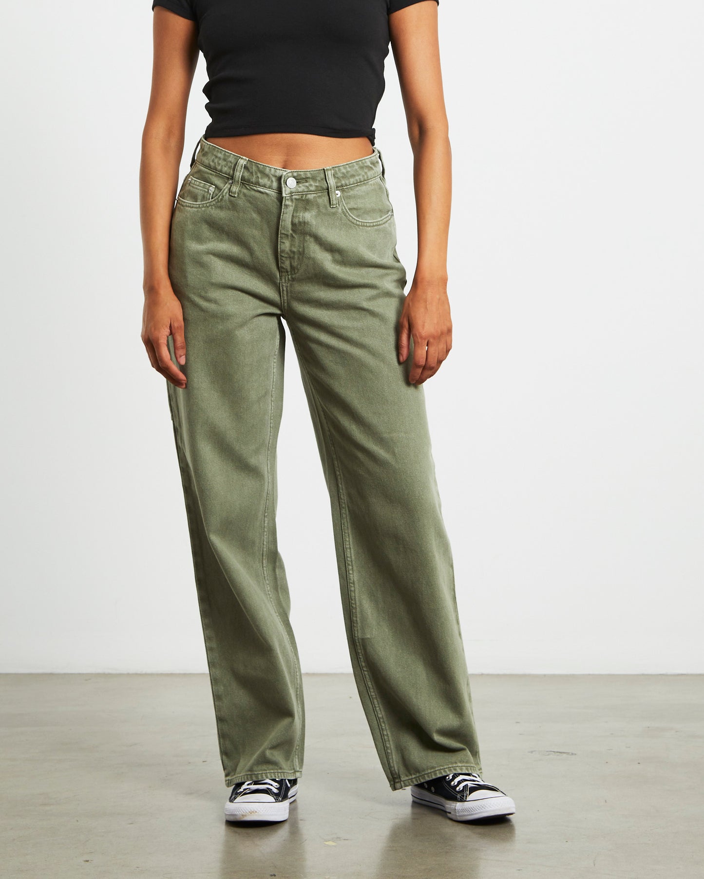 90s Mid Rise Baggy Jeans in Organic Green