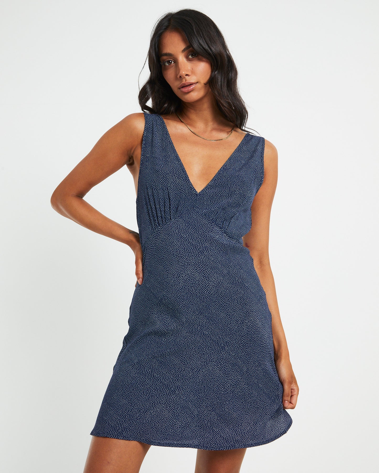Eliza Spot Mini Dress in Navy