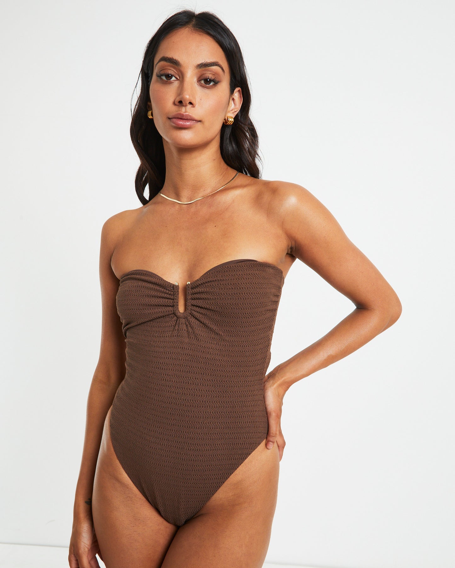 Anika Textured One Piece in Chocolate Brown