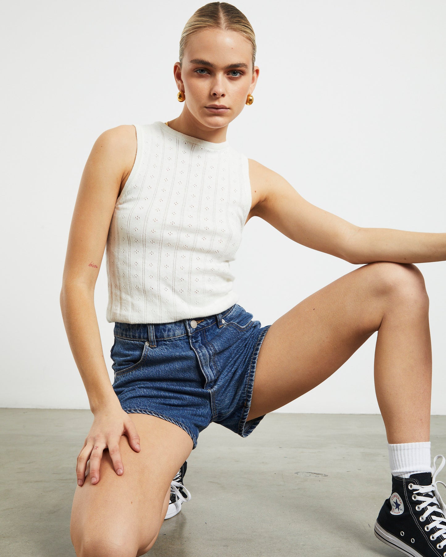 Jane Pointelle Top in White
