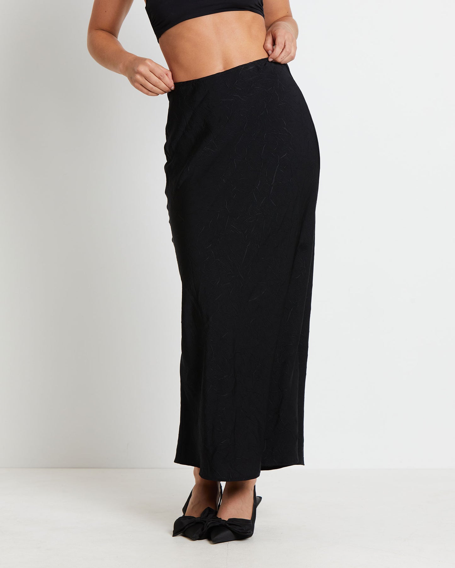 Allegra Crinkle Satin Maxi Skirt in Black