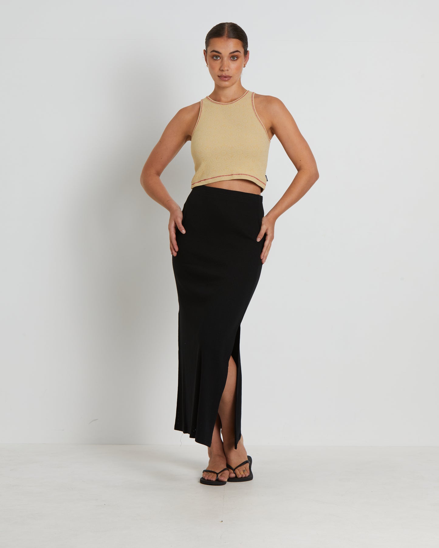 Lilah Organic Pointelle Maxi Skirt in Black