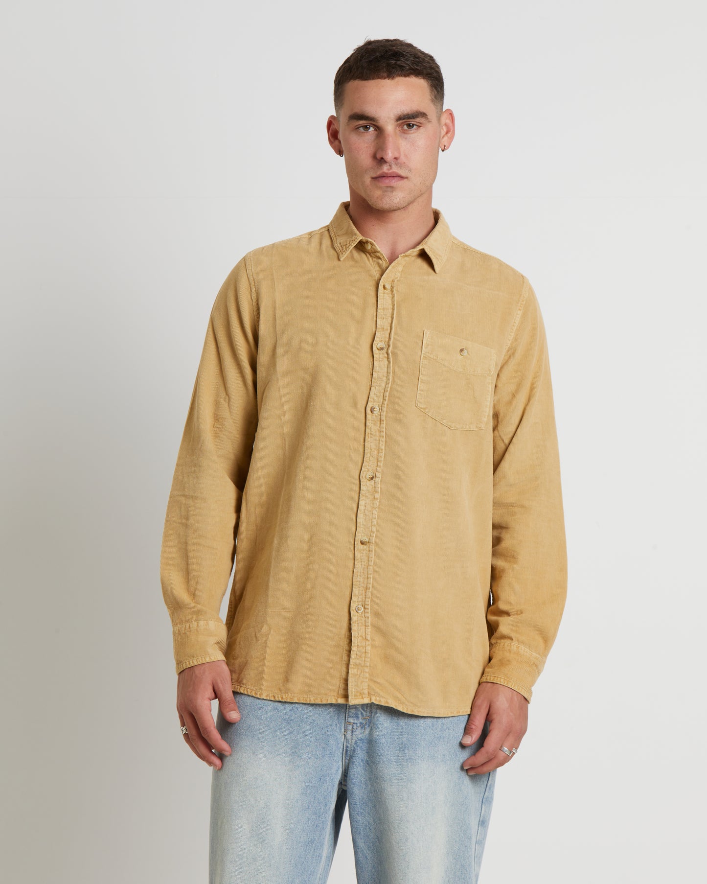 Men At Work Cord Long Sleeve Shirt in Sand