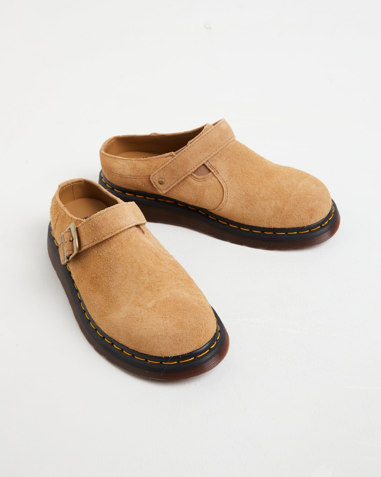 Isham Buckle Mules in Sandy Tan Desert Oasis Suede