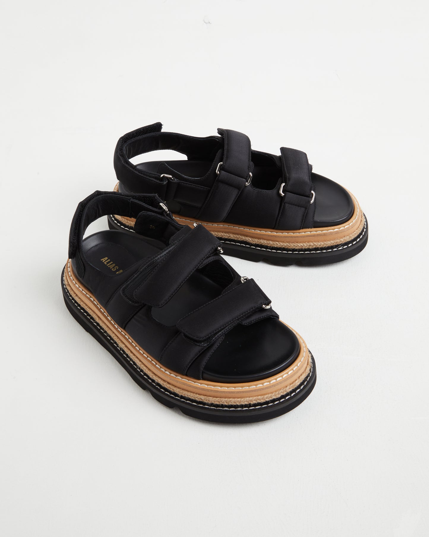 Veda Black Sandals in Satin Black
