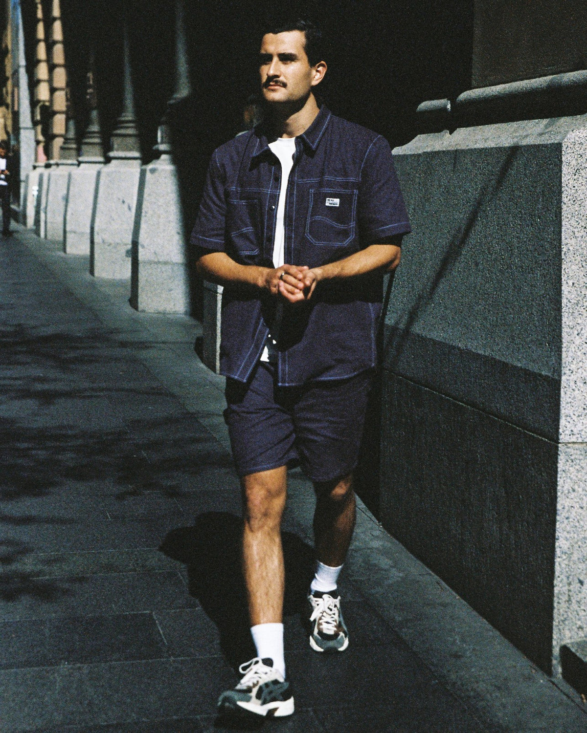 L-Four Worker Denim Shorts in Washed Navy DENIM