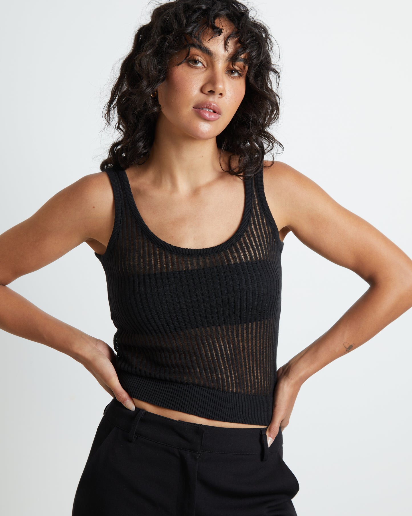 Zia Fine Knit Tank Top in Black