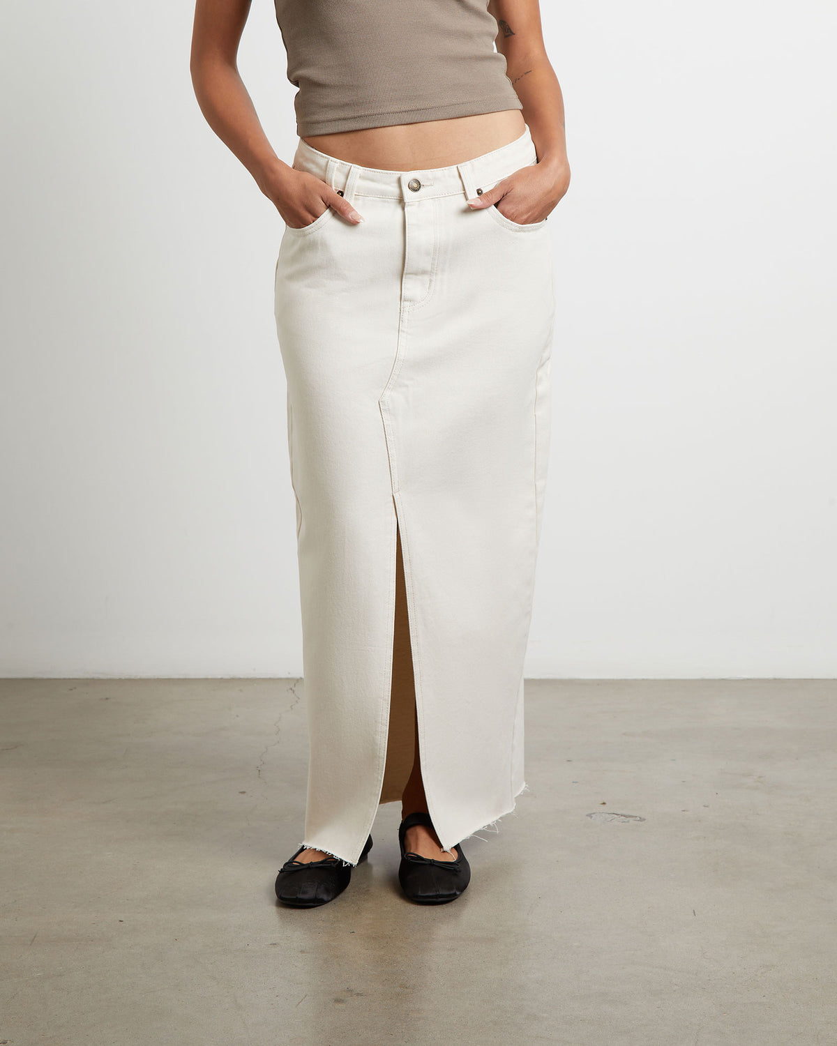 Eva Maxi Denim Skirt in Chalk WHITE