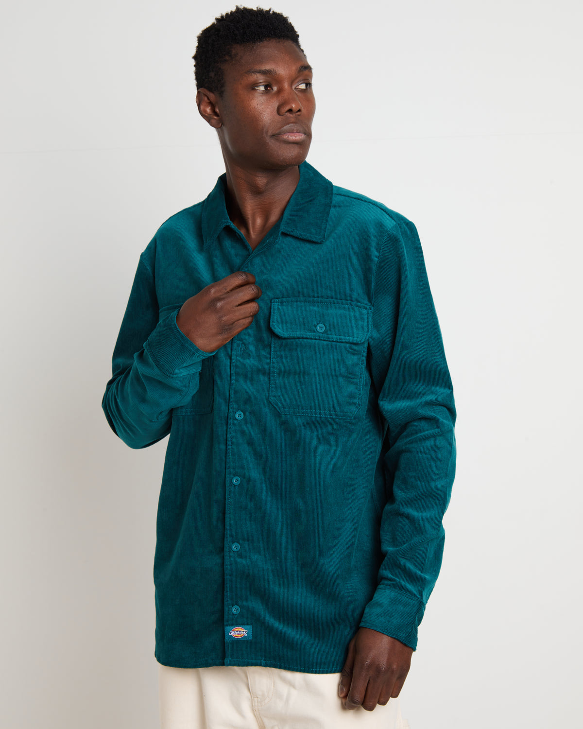 Houston Corduroy Long Sleeve Work Shirt in Jade Green GREEN