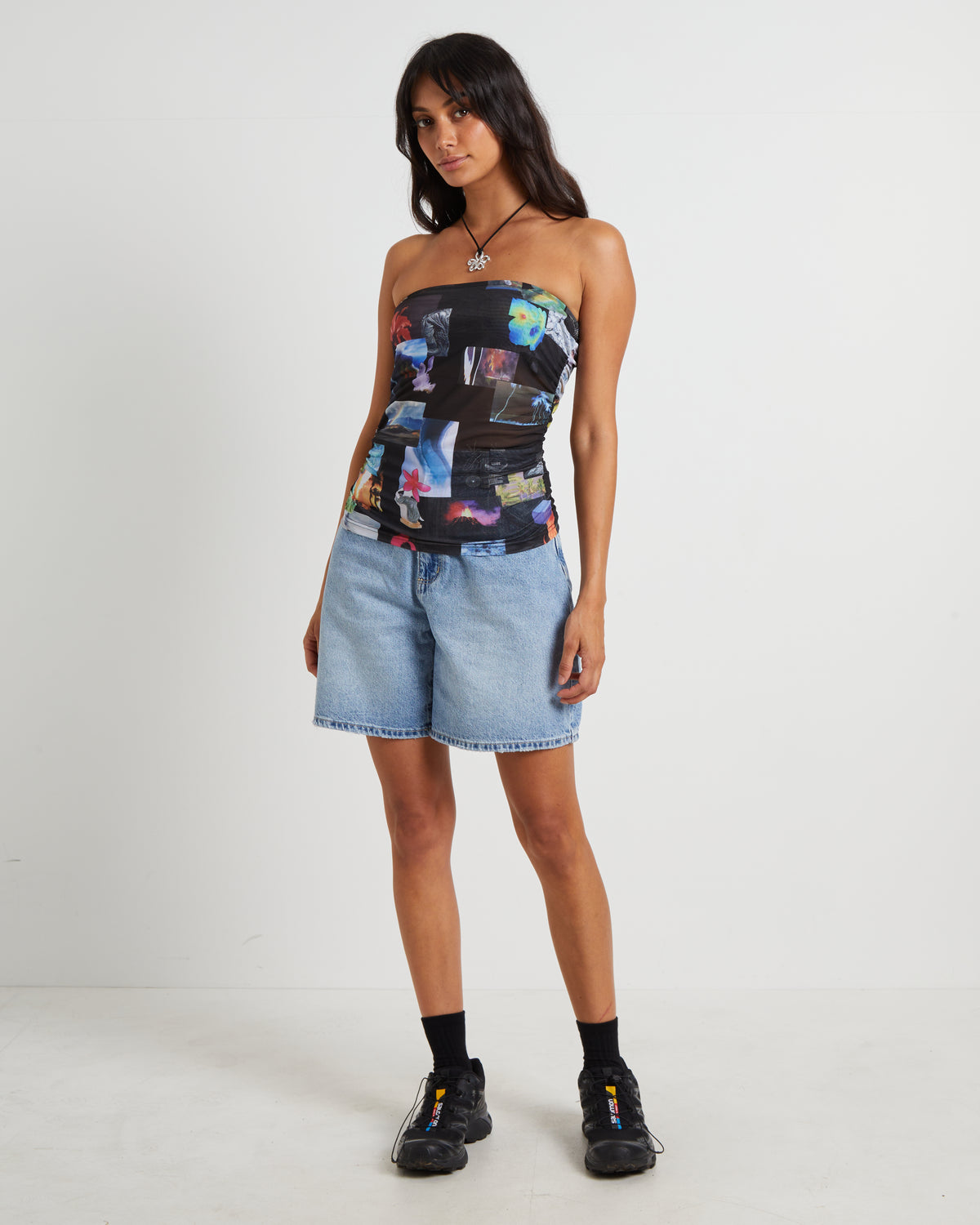 Under Pressure Recycled Sheer Strapless Top in Black BLACK