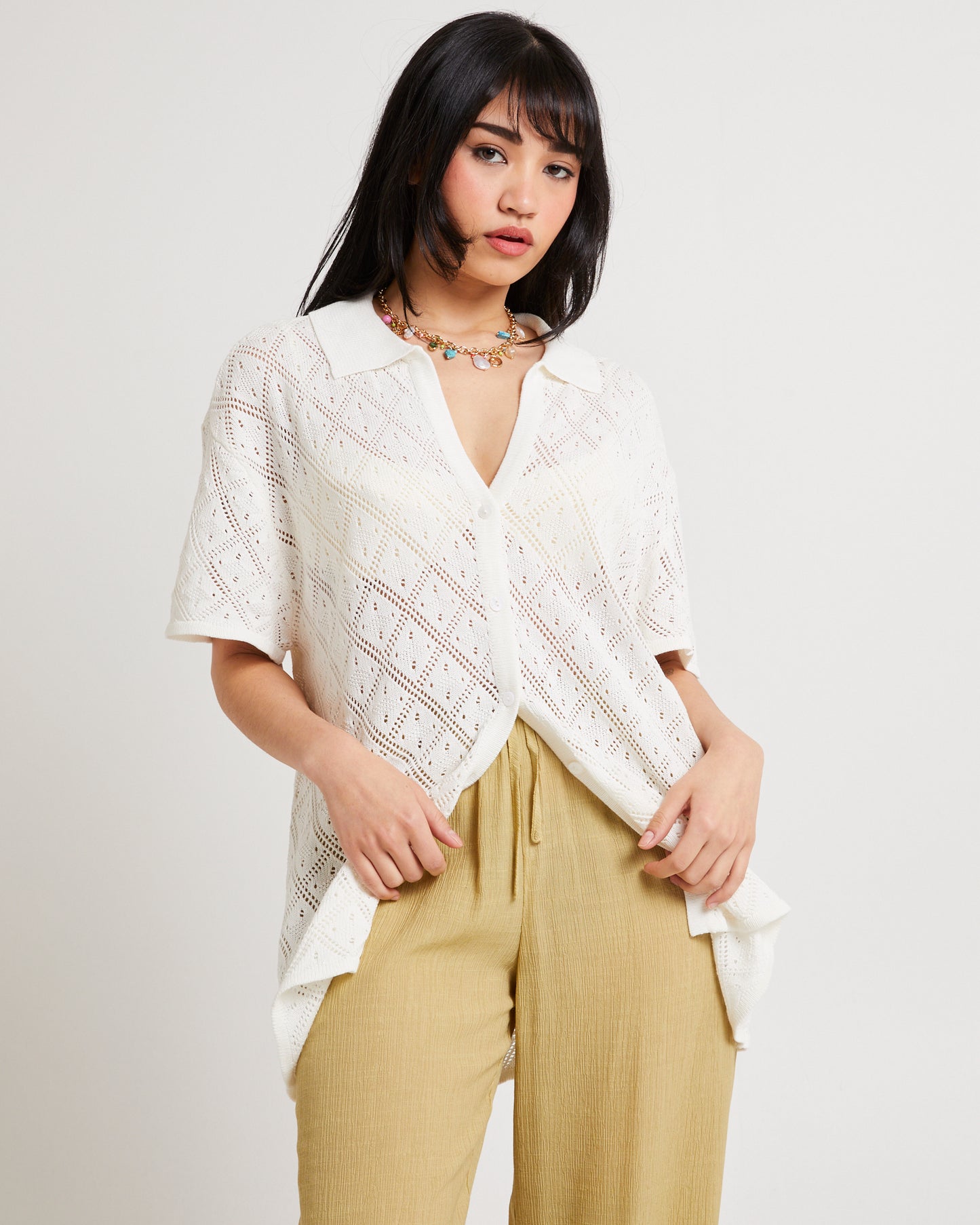 Lexi Crochet Shirt White