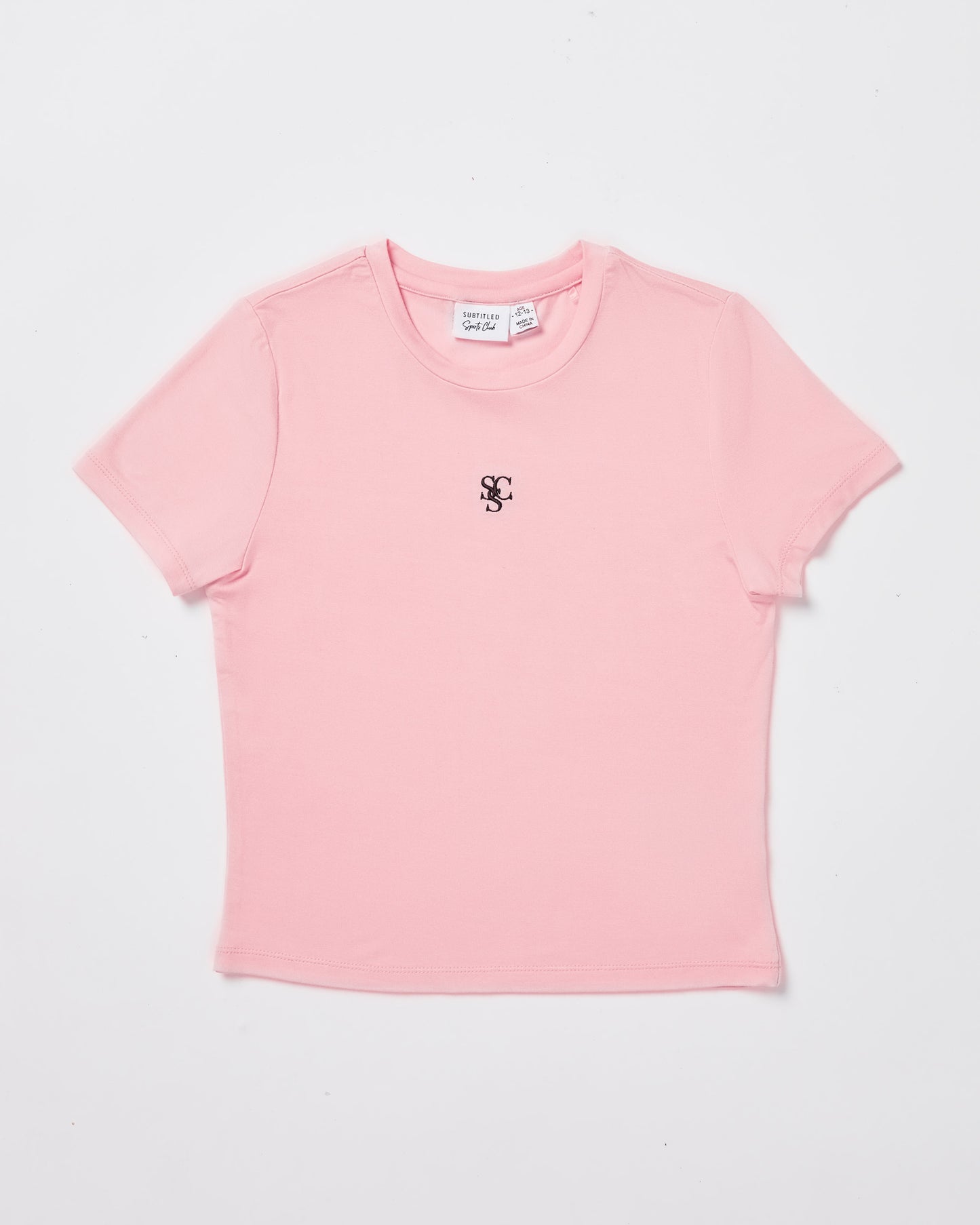 Teen Girls Subtitled Sports Club Fitted T-Shirt in Ballet Pink