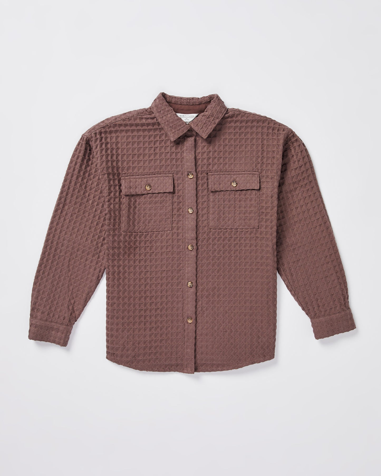 Teen Girls Waffle Long Sleeve Shirt in Mocha