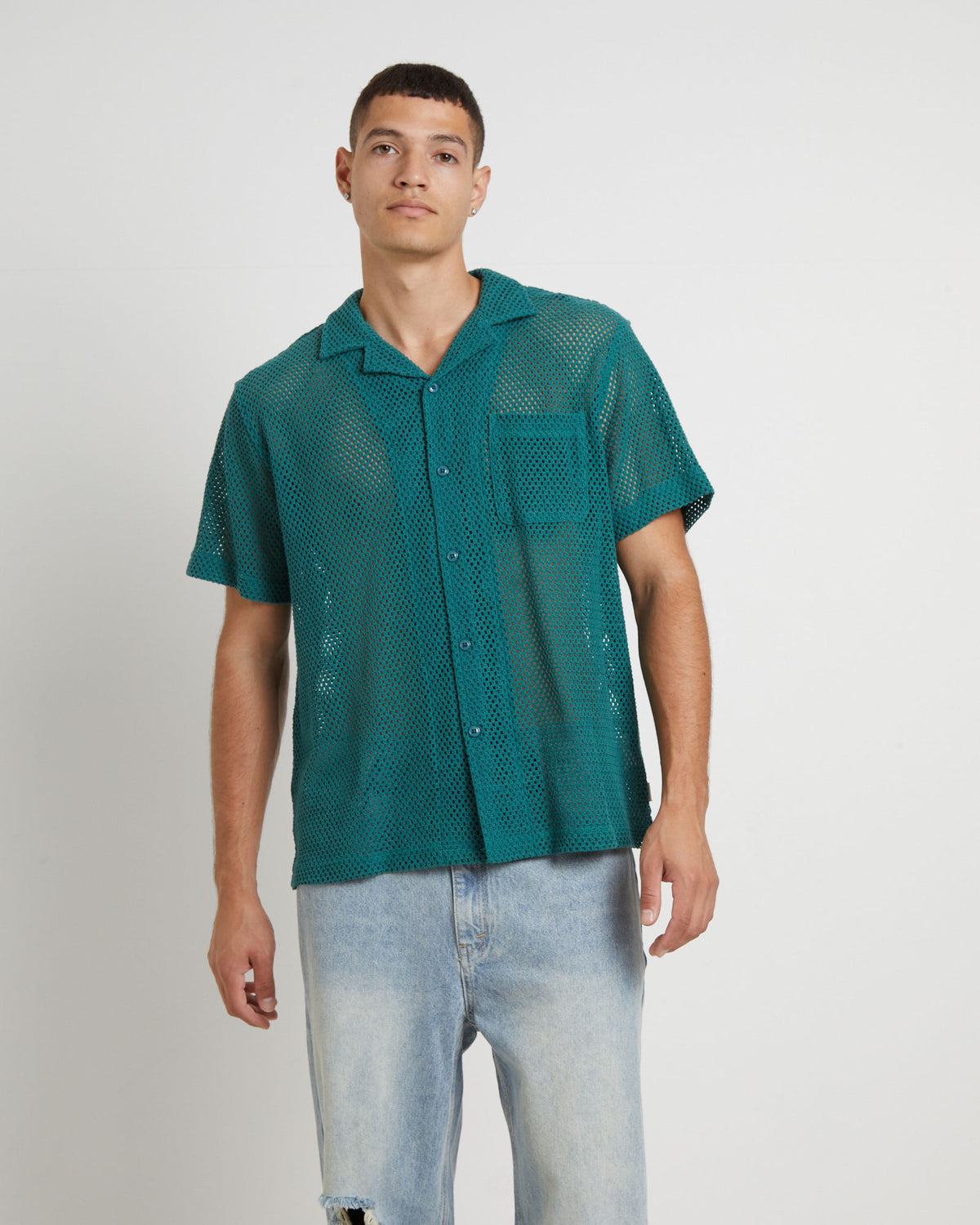 Diego Mesh Short Sleeve Shirt in Jade Green JADE