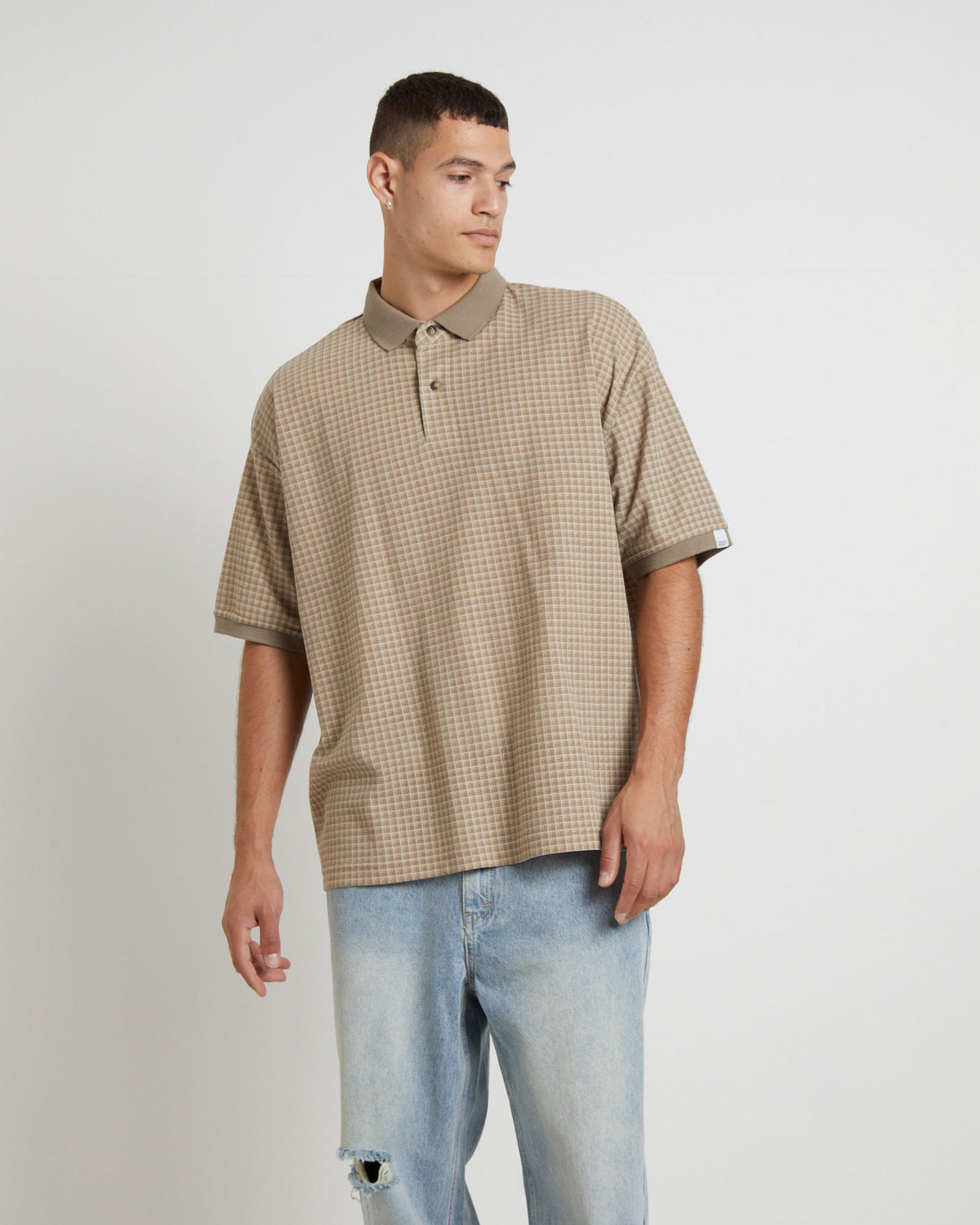 Check Short Sleeve Polo in Brown BROWN