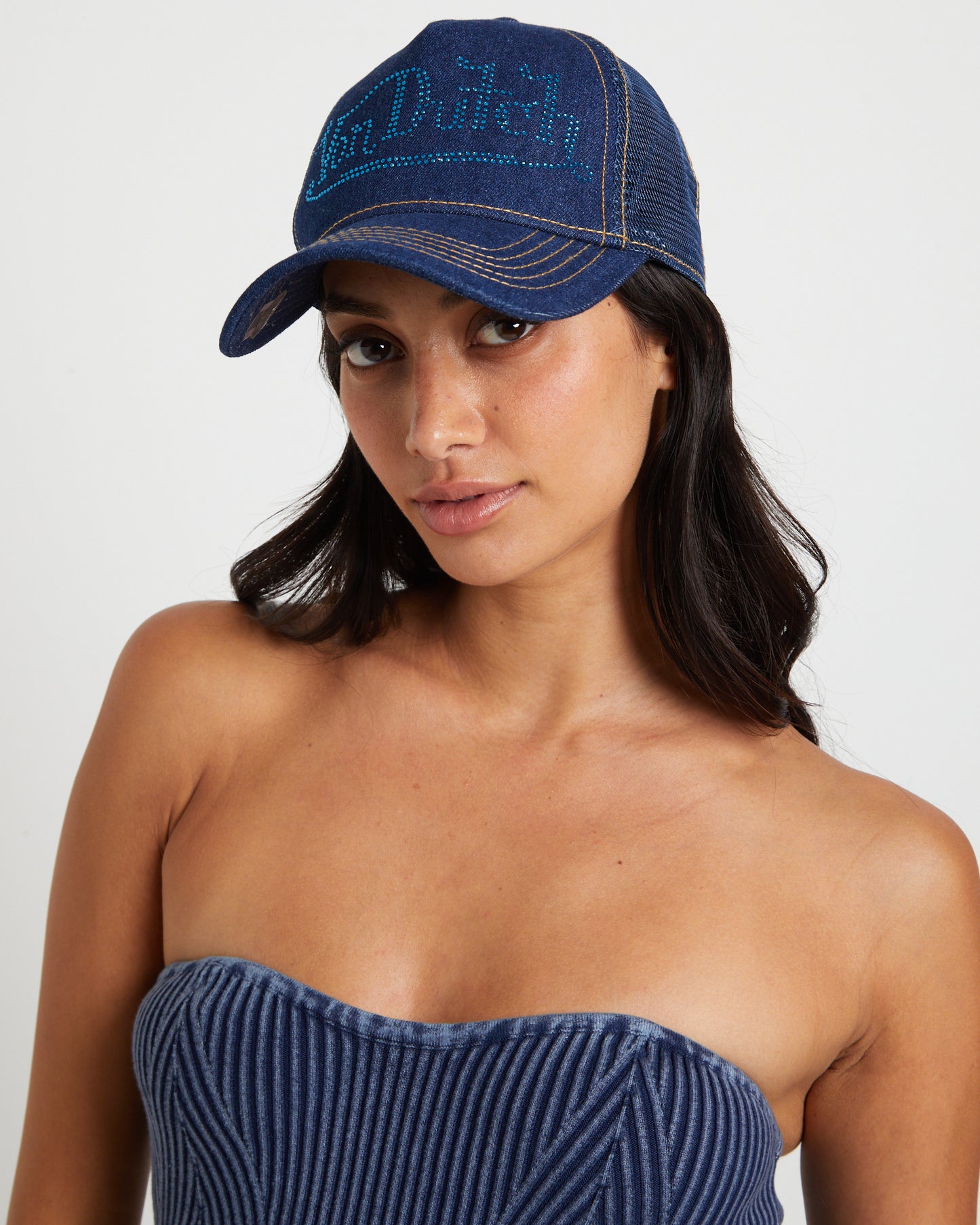 Navy Stone Denim Trucker Cap