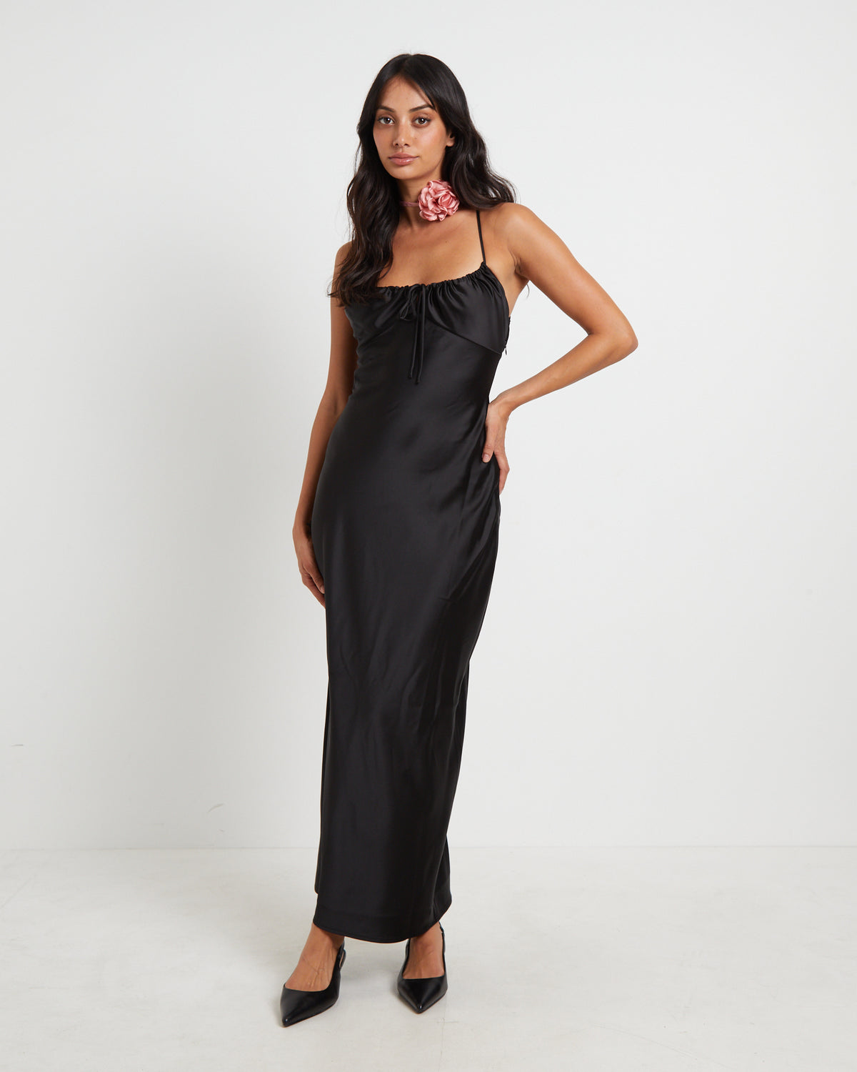 Ruby Romantic Maxi Slip Dress in Black BLACK