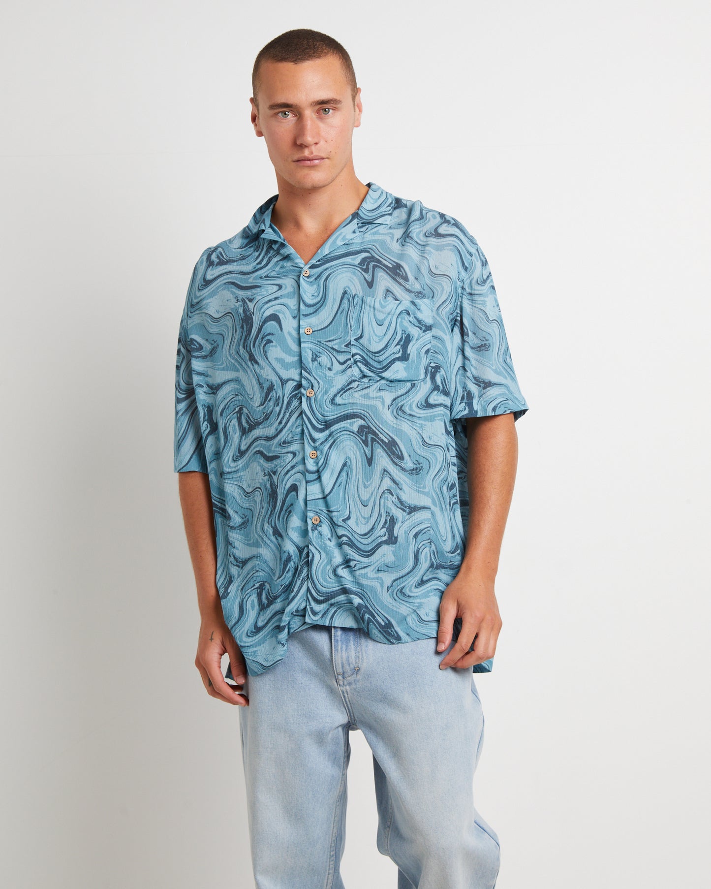 Efforts Short Sleeve Resort Shirt in Blue