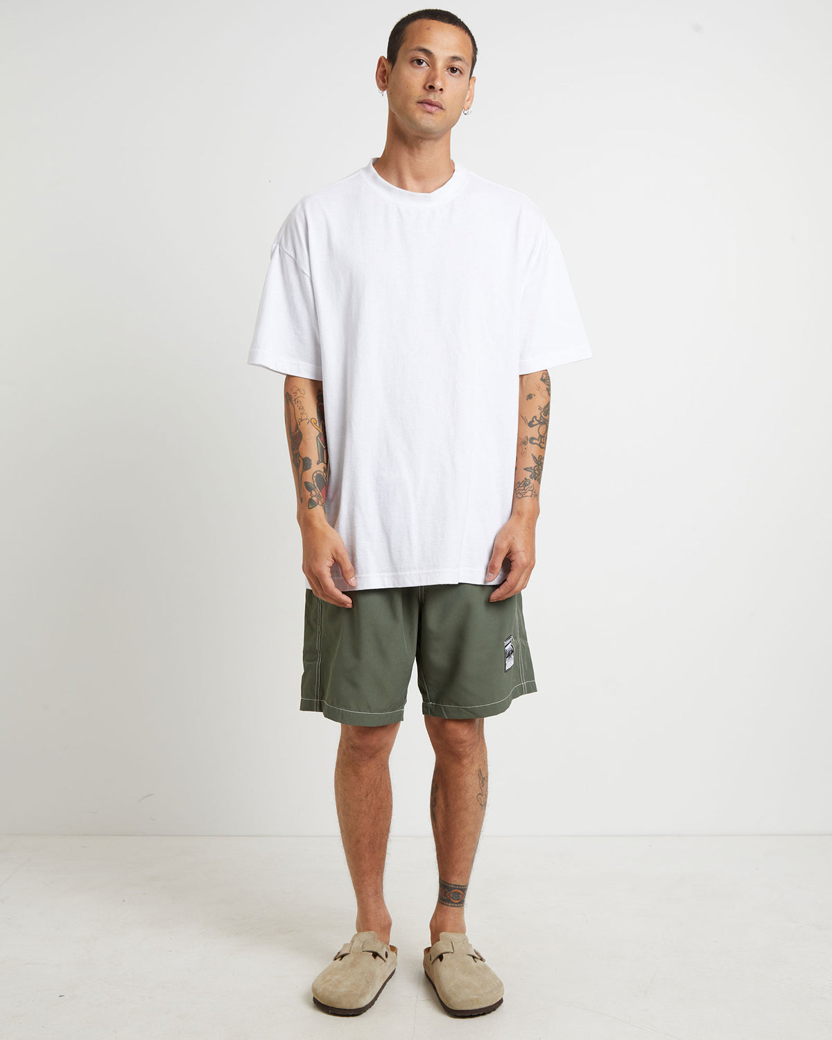 Swans Baggy Trunk Boardshorts in Army Green ARMY