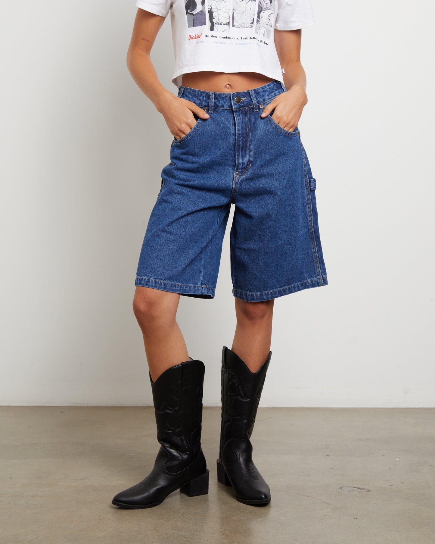 Relaxed Denim Shorts in Stone Washed Indigo