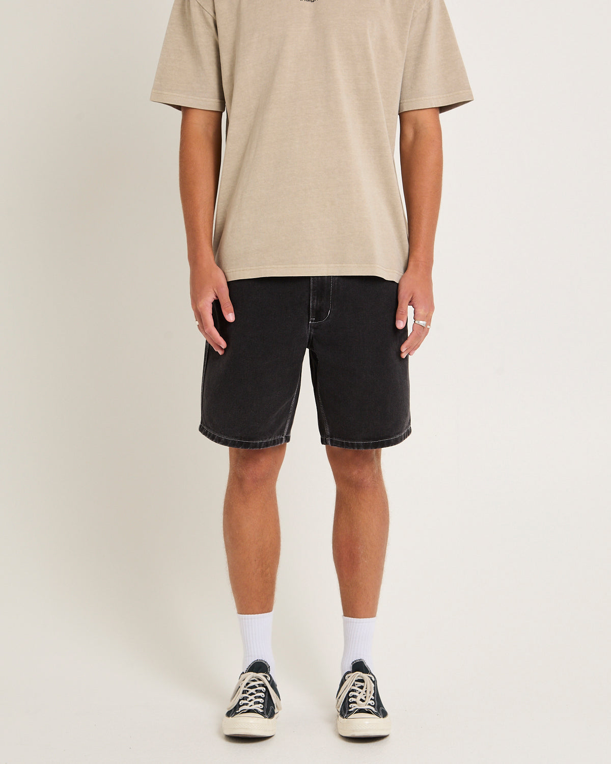 Knocker Contrast Vintage Denim Shorts FLAT OUT BLACK