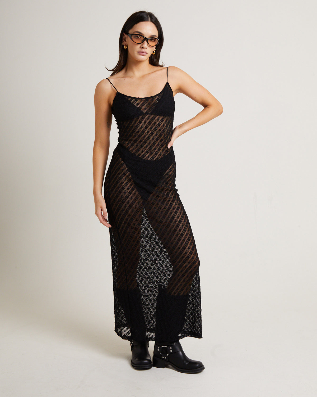 Zayla Daisy Lace Maxi Dress in Black BLACK