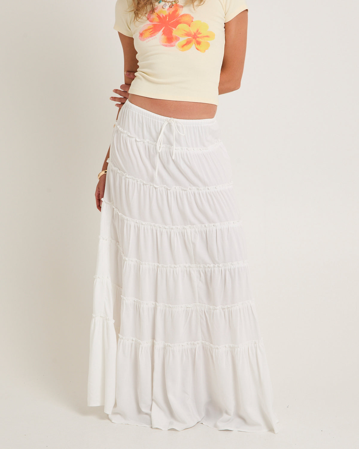 Sereno Tiered Skirt WHITE