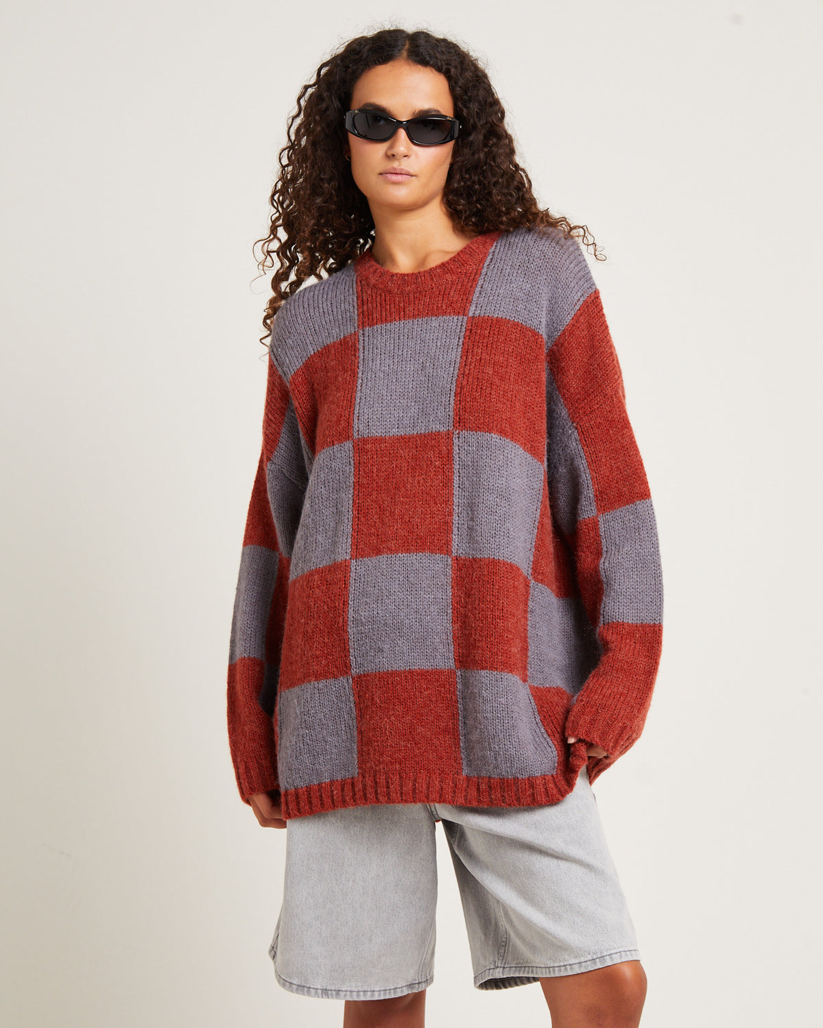 Stussy Check Oversized Knit Red RED/CHARCOAL