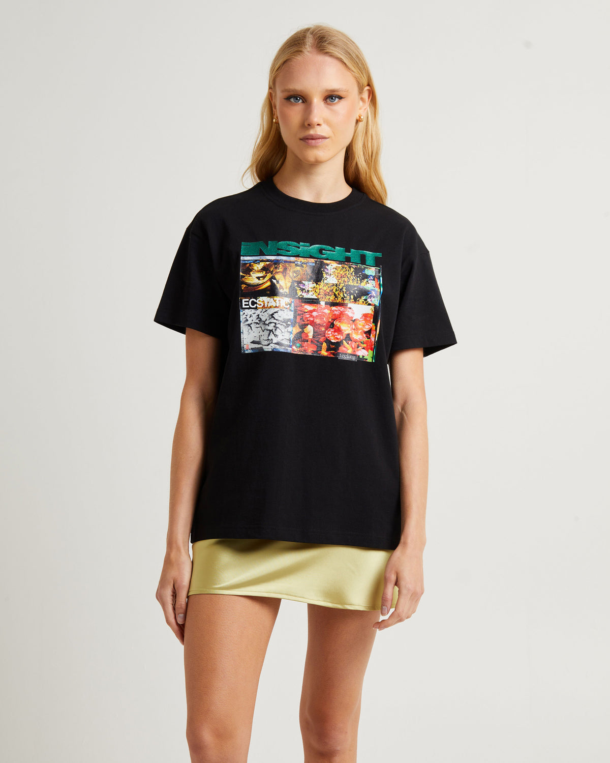 Glitter Floral Boyfriend T-Shirt BLACK
