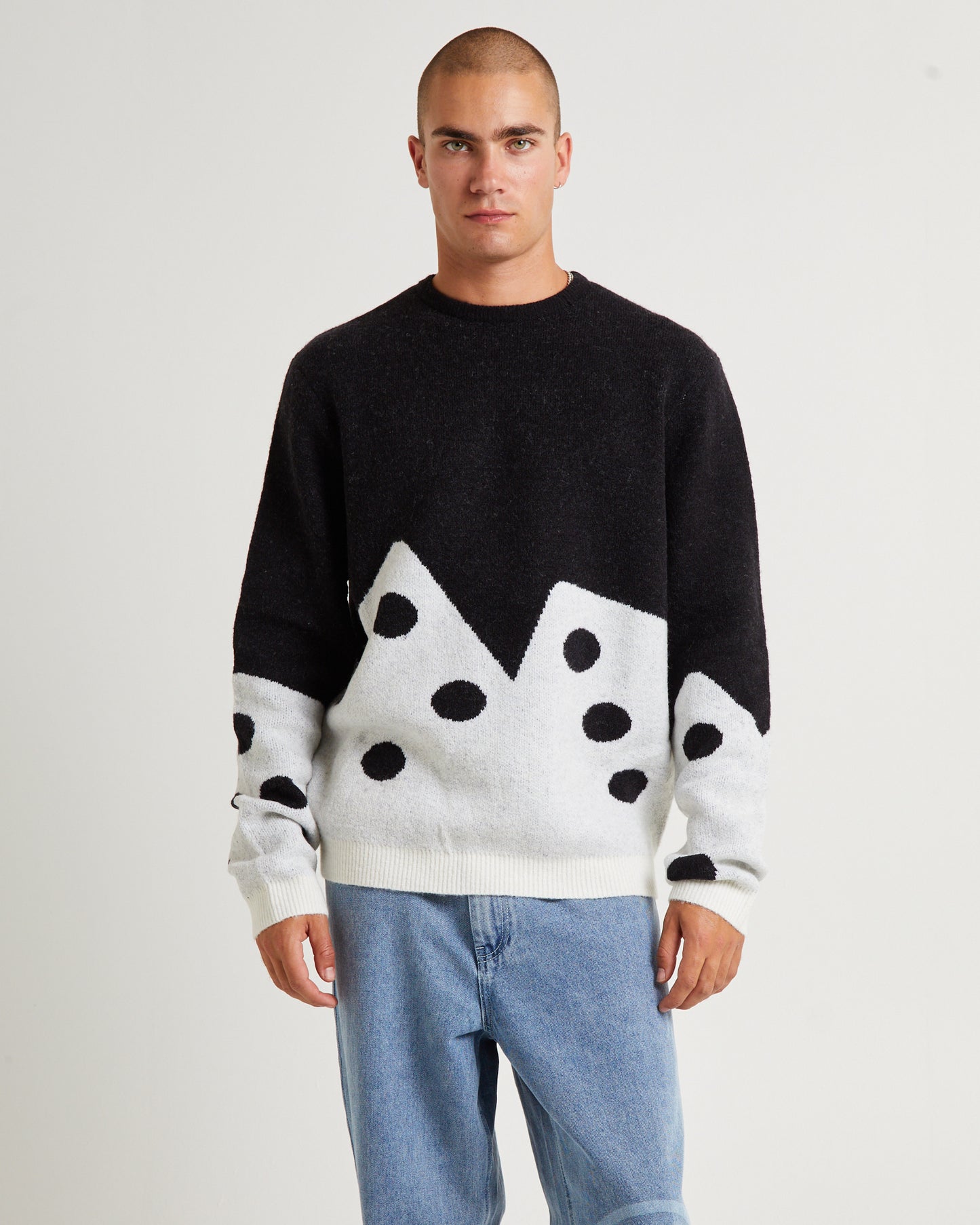 Dice Fuzzy Crew Sweater Black