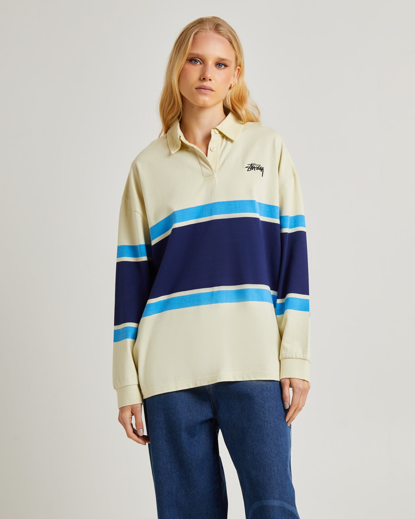 Engineered Stripe Long Sleeve Rugby Shirt