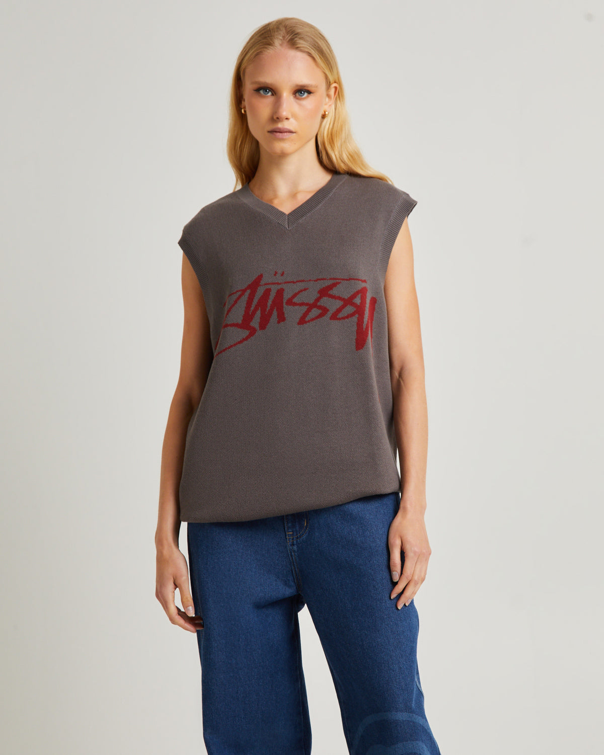 Smooth Stock Knit Vest RED/CHARCOAL