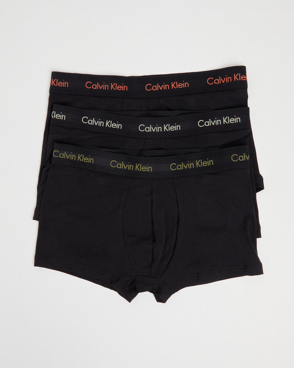 Low Rise Trunks 3 Pack Mutli BLACK W/ EUCALYPTUS/MECCA ORANGE/ OLIVE BRANCH LOGOS