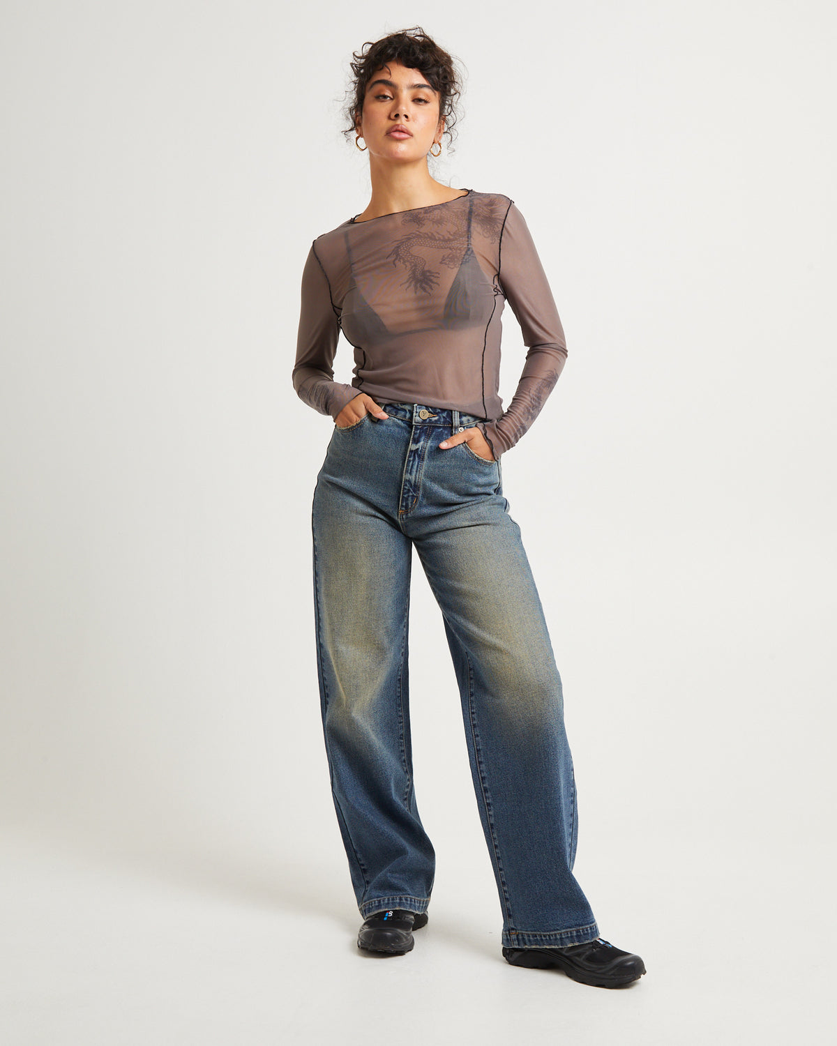 Akio Mesh Long Sleeve Top GREY