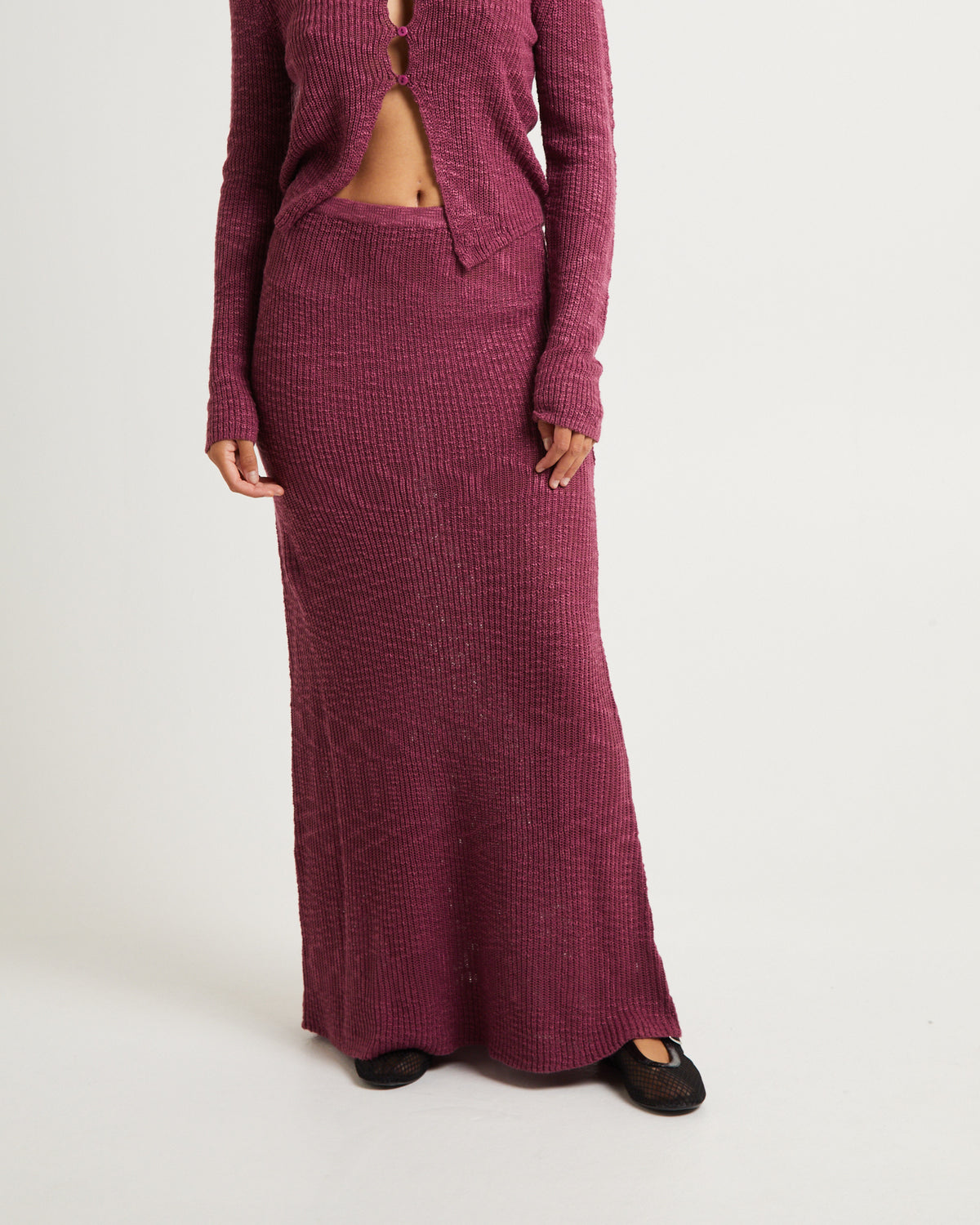 Paige Boucle Knit Maxi Skirt BERRY