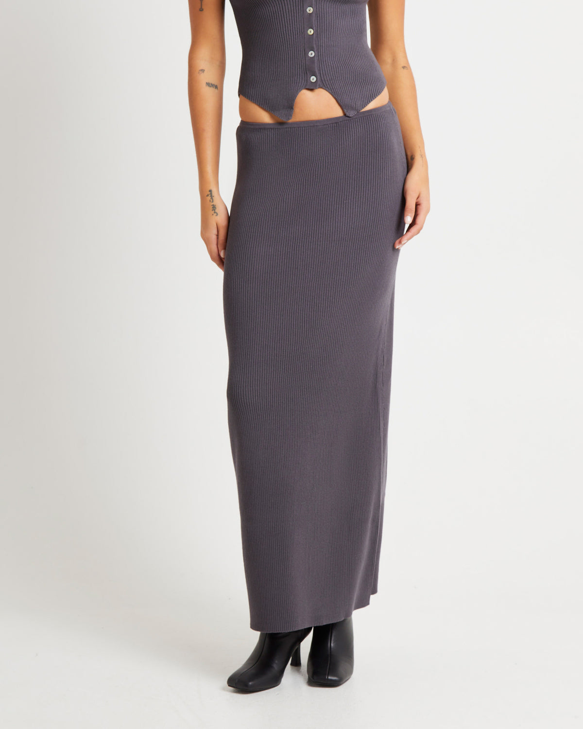 Kelse Knitted Maxi Skirt SLATE