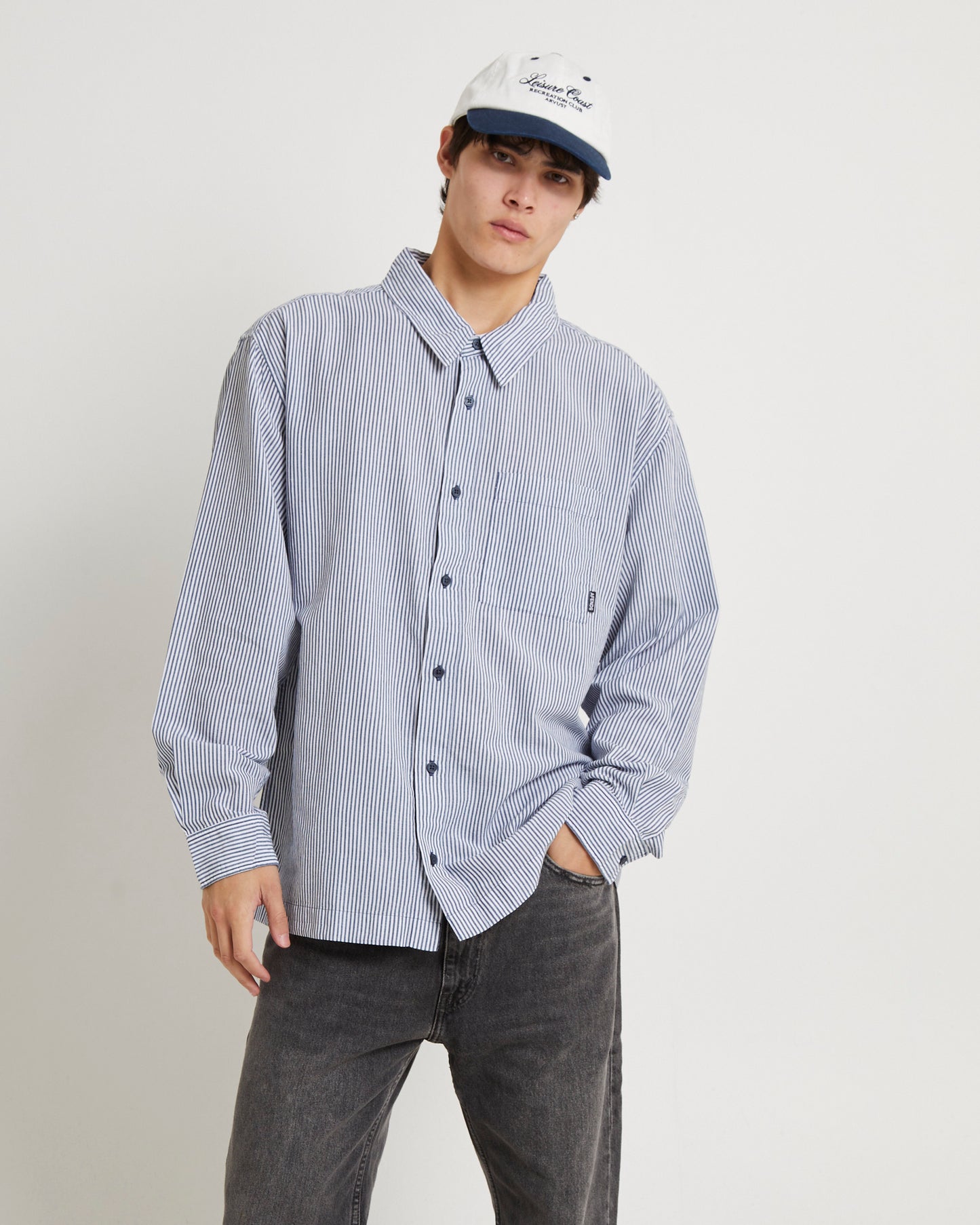 Intergalactic Recycled Long Sleeve Shirt Navy Stripe