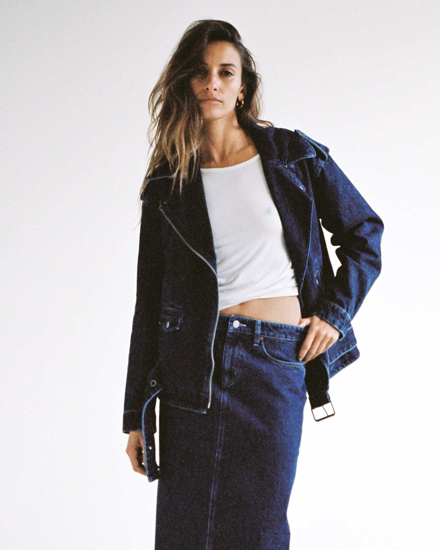 Signature Oversized Biker Denim Jacket Essential Rinse