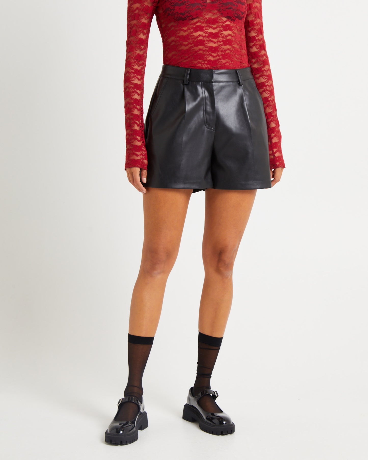 Cleo PU Tailored Shorts Black