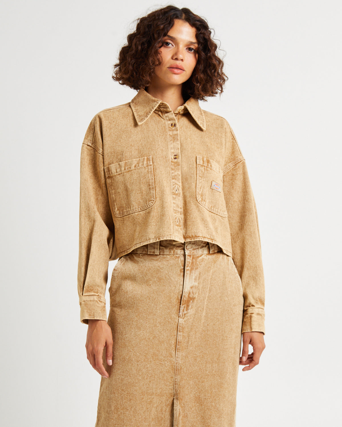 Florence Aged Denim Cropped Shacket STONEWASHED DESERT SAND