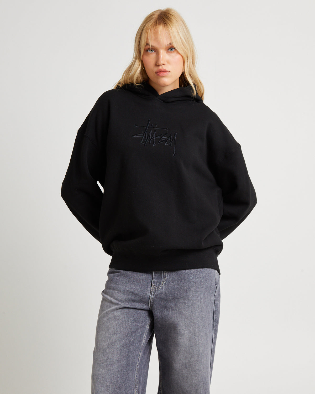 Graffiti Embroidery Over Sized Hoodie BLACK