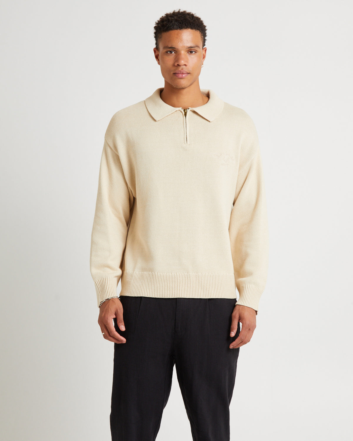 Knit 1/4 Zip Jumper NATURAL