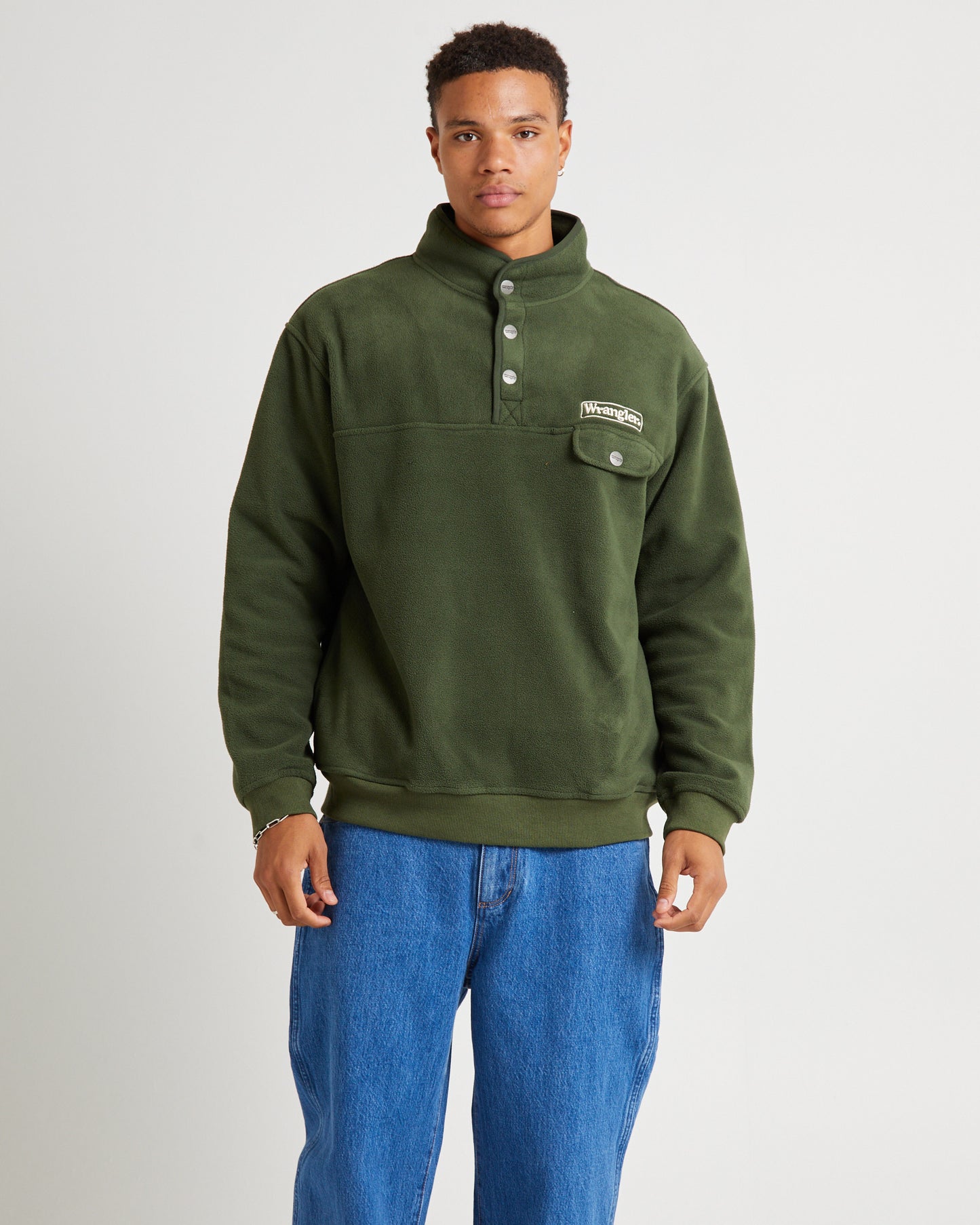 Polar Button Up Sweat Jumper Forest Green