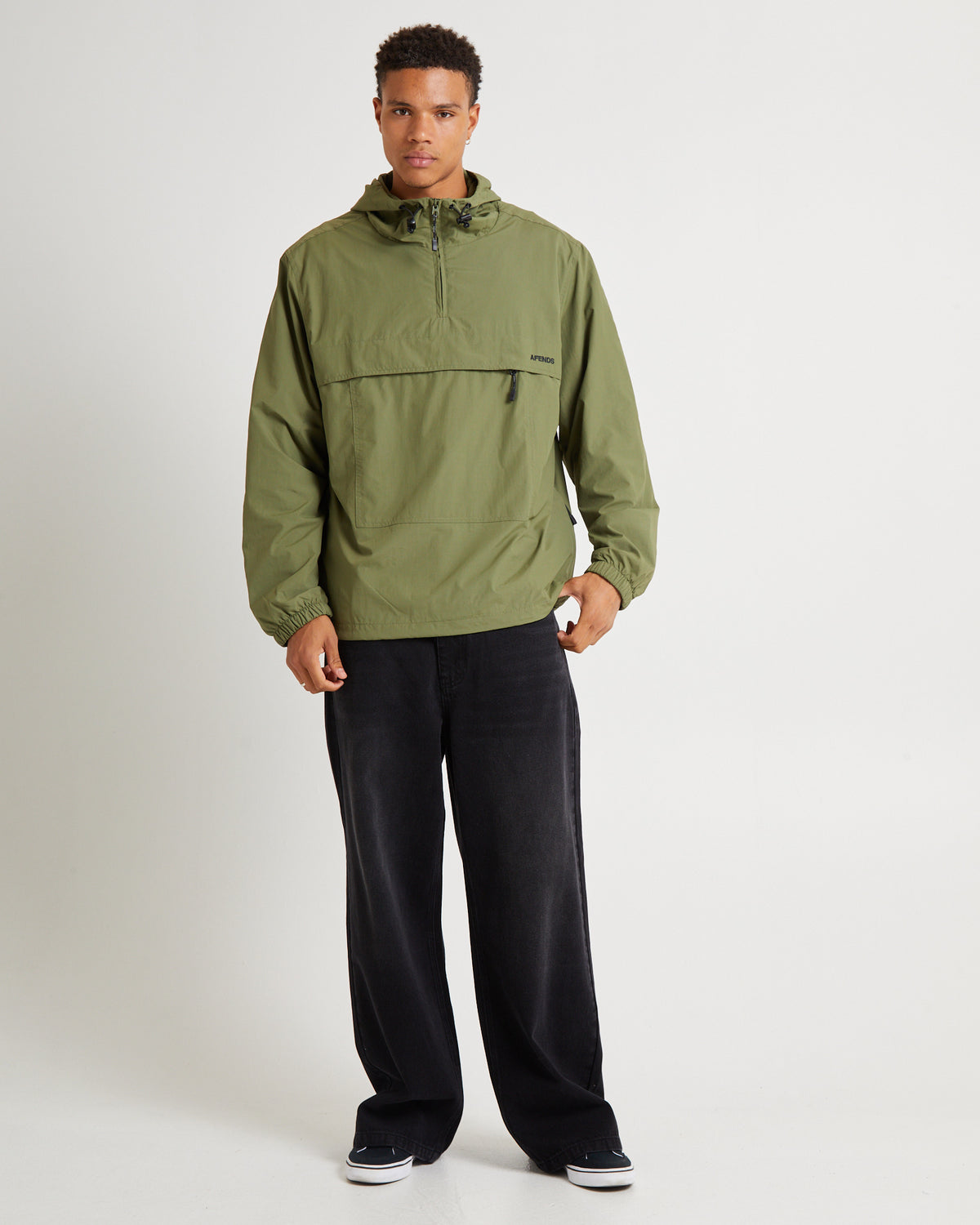 System Recycled Water Resistant pray Anorak Jacket Military Green MILITARY