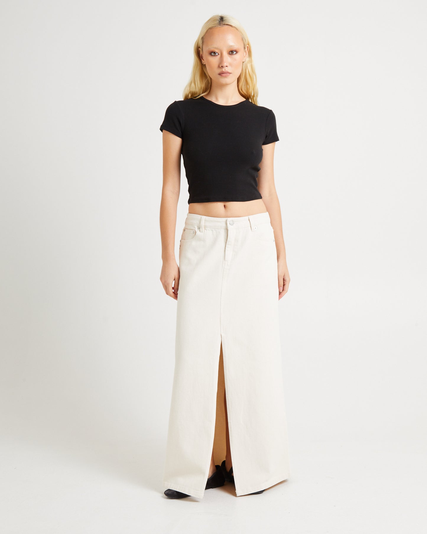 90s Mid Denim Maxi Skirt Unbleached