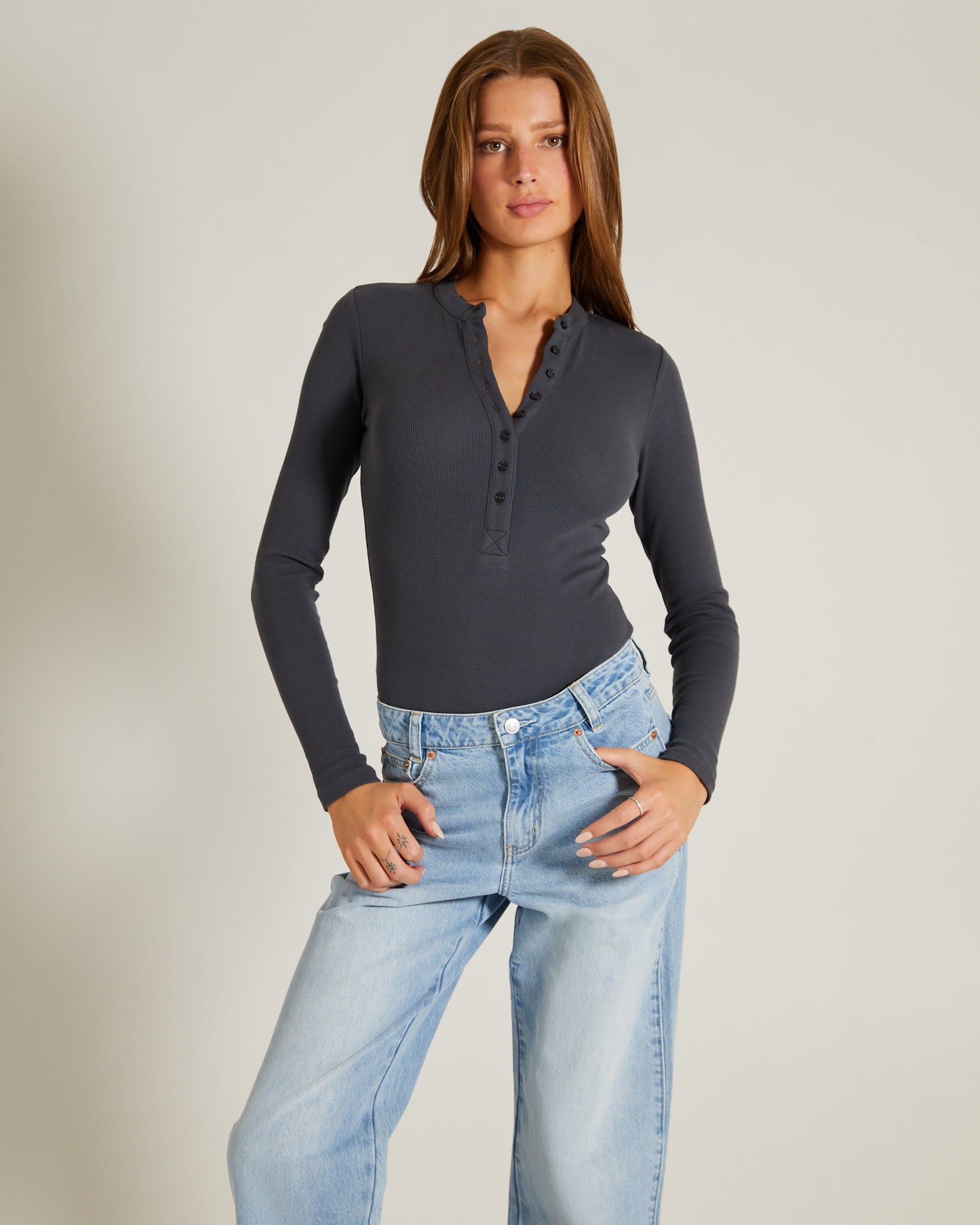 Button Front Long Sleeve Bodysuit